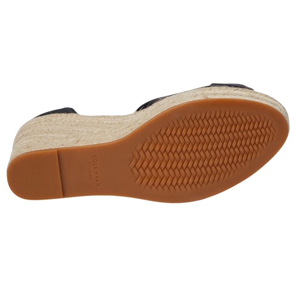 Cole Haan Cloudfeel Hampton Black Leather Natural Canvas Wedge Sandals Size 8 - Picture 3 of 6